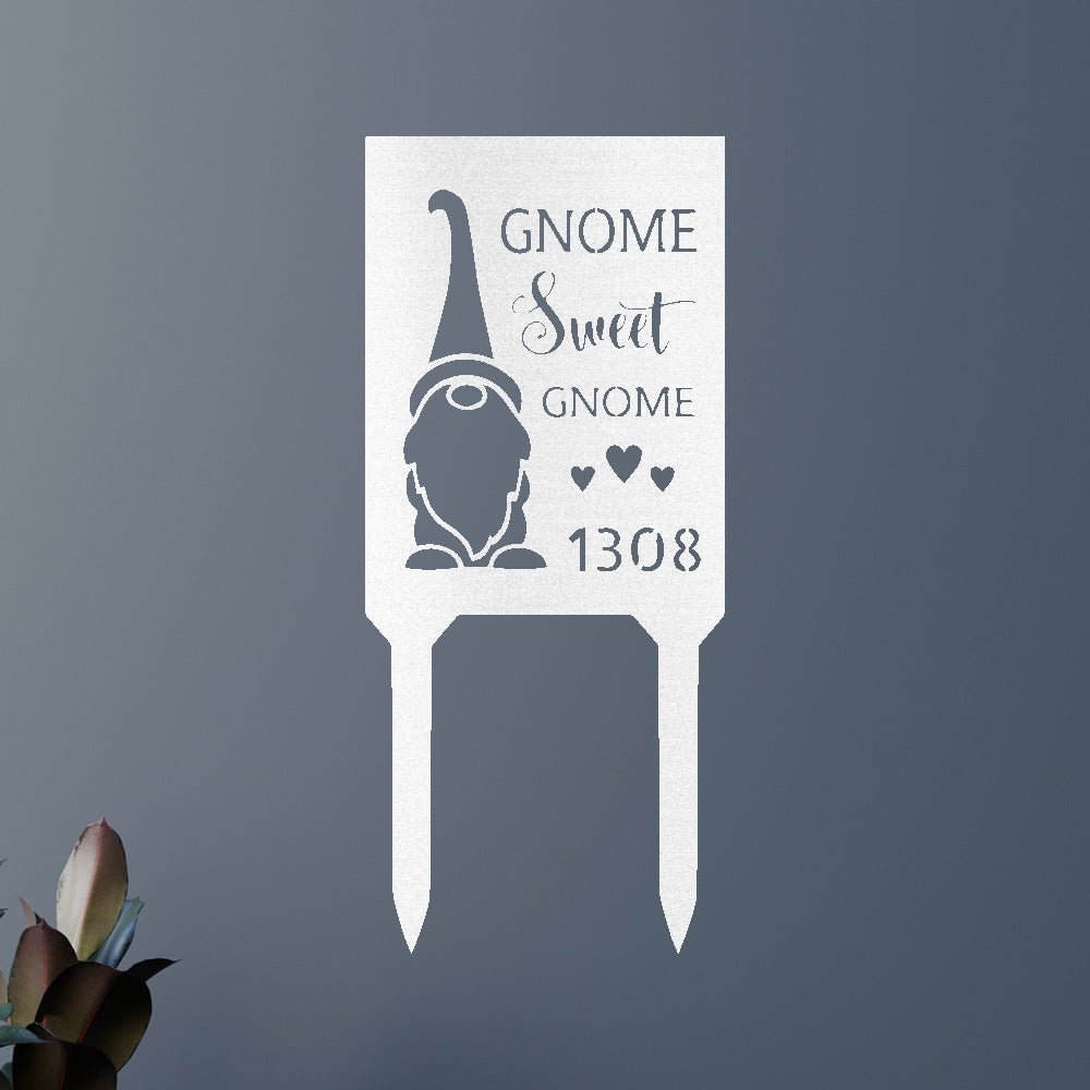 Gnome Home Stake - Custom Metal Sign White 18"