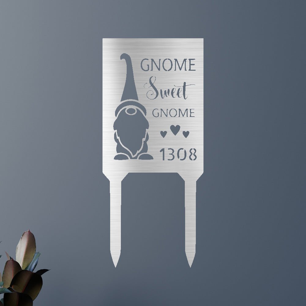 Gnome Home Stake - Custom Metal Sign Silver 18"