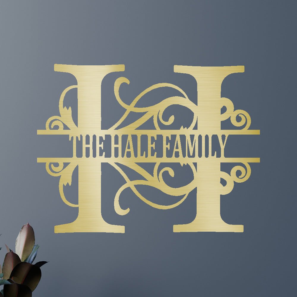 Name Sign - Custom Metal Sign, Family Split Letter Monogram, Wedding Gift Gold