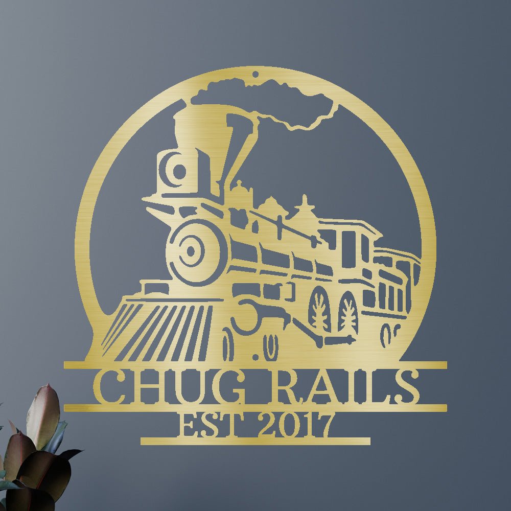 Personalized Old Fashion Train Monogram Custom Metal Wall Art Classic Metal Sign - Precious Engraved