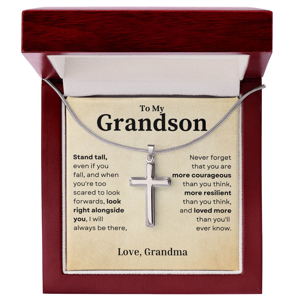 Stand Tall Even If You Fall Crafted Cross Necklace Gift For Grandson From Grandma Luxury Box w LED