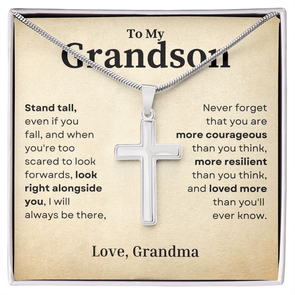 Stand Tall Even If You Fall Crafted Cross Necklace Gift For Grandson From Grandma Two Tone Box
