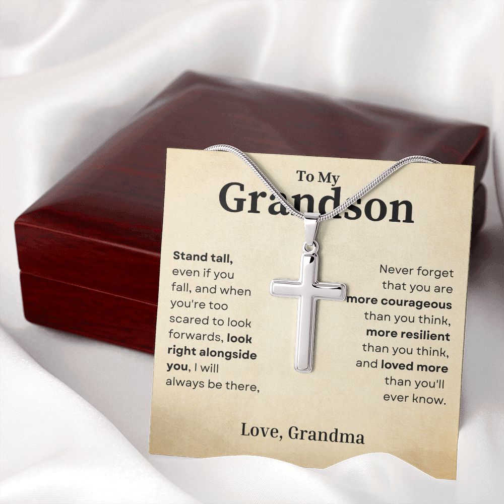 Stand Tall Even If You Fall Crafted Cross Necklace Gift For Grandson From Grandma