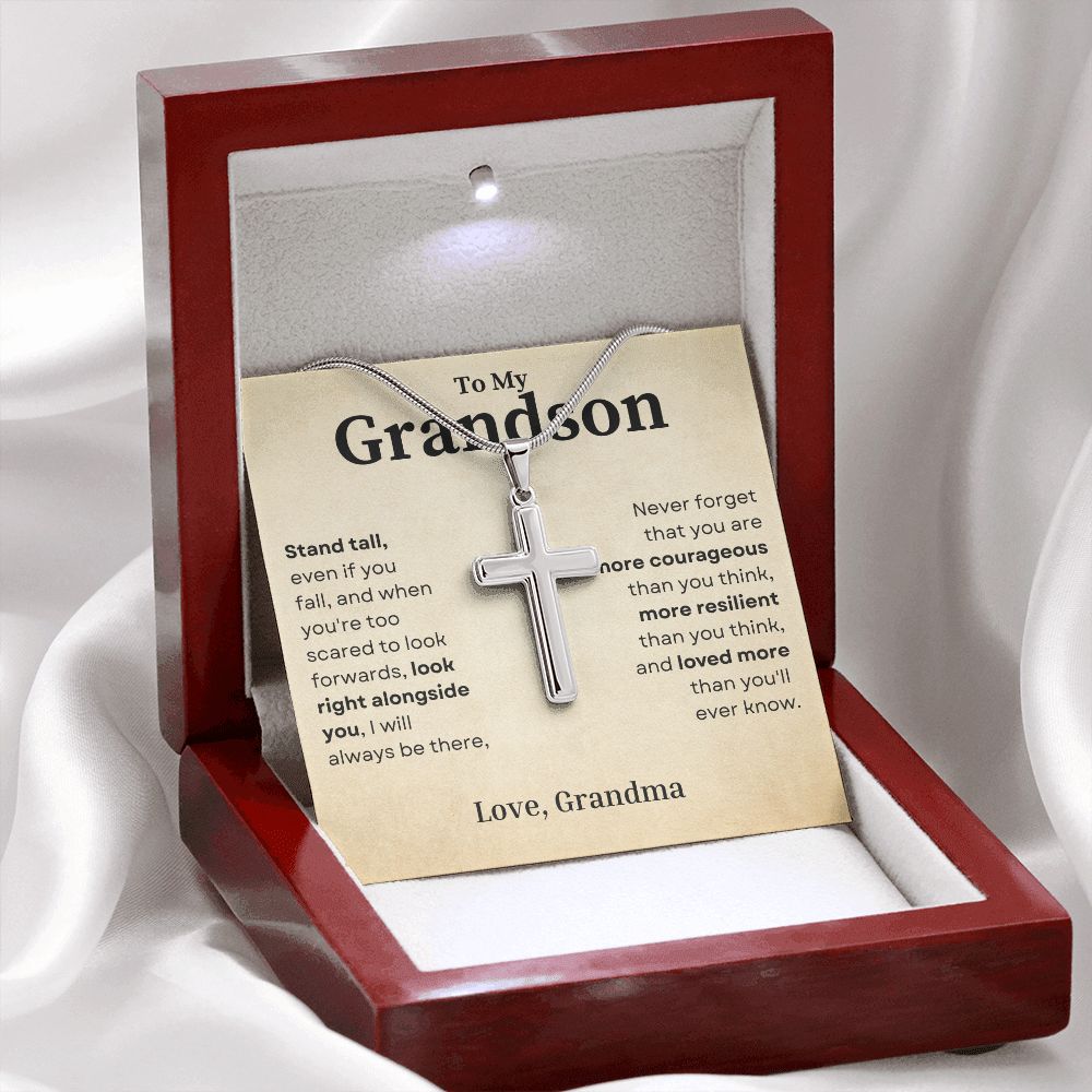 Stand Tall Even If You Fall Crafted Cross Necklace Gift For Grandson From Grandma