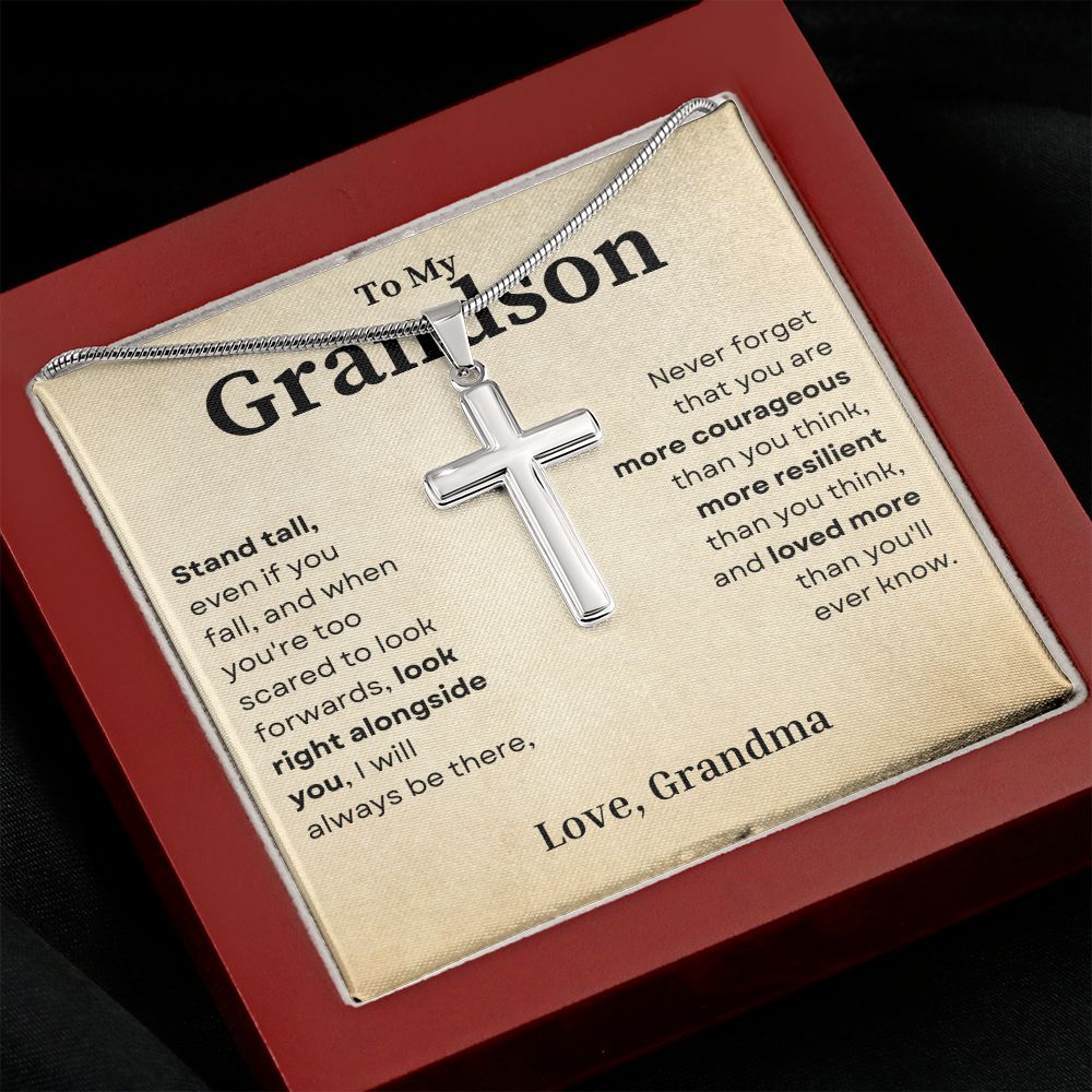 Stand Tall Even If You Fall Crafted Cross Necklace Gift For Grandson From Grandma