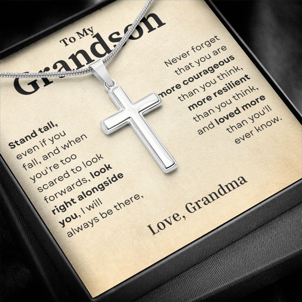 Stand Tall Even If You Fall Crafted Cross Necklace Gift For Grandson From Grandma