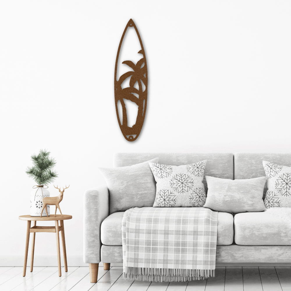 Surf Board Palm Trees Metal Wall Art Classic Metal Sign Monogram - Precious Engraved