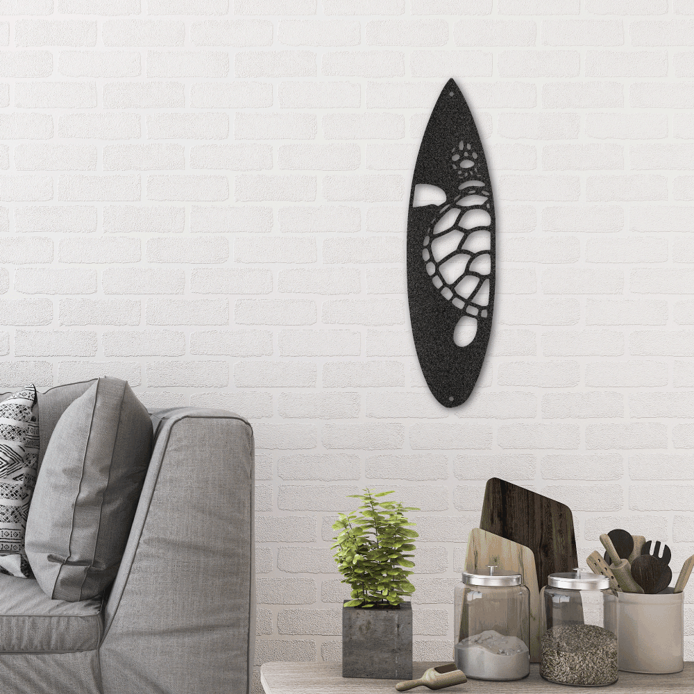 Surf Board Turtle Custom Metal Wall Art Classic Metal Sign Monogram - Precious Engraved