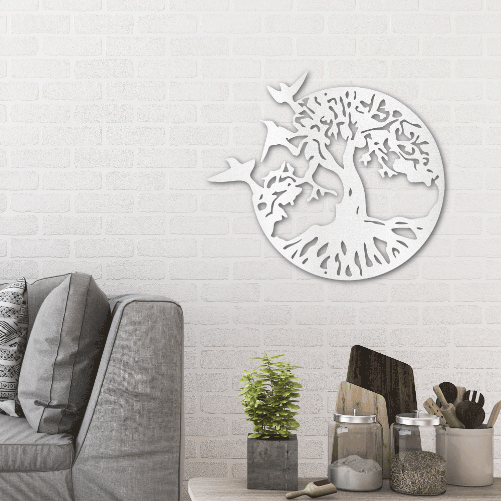 Take Flight Tree Metal Wall Art Classic Metal Sign White