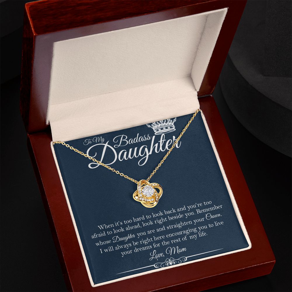 To My Badass Daughter - Straighten Your Crown - Love Knot Necklace - Precious Engraved