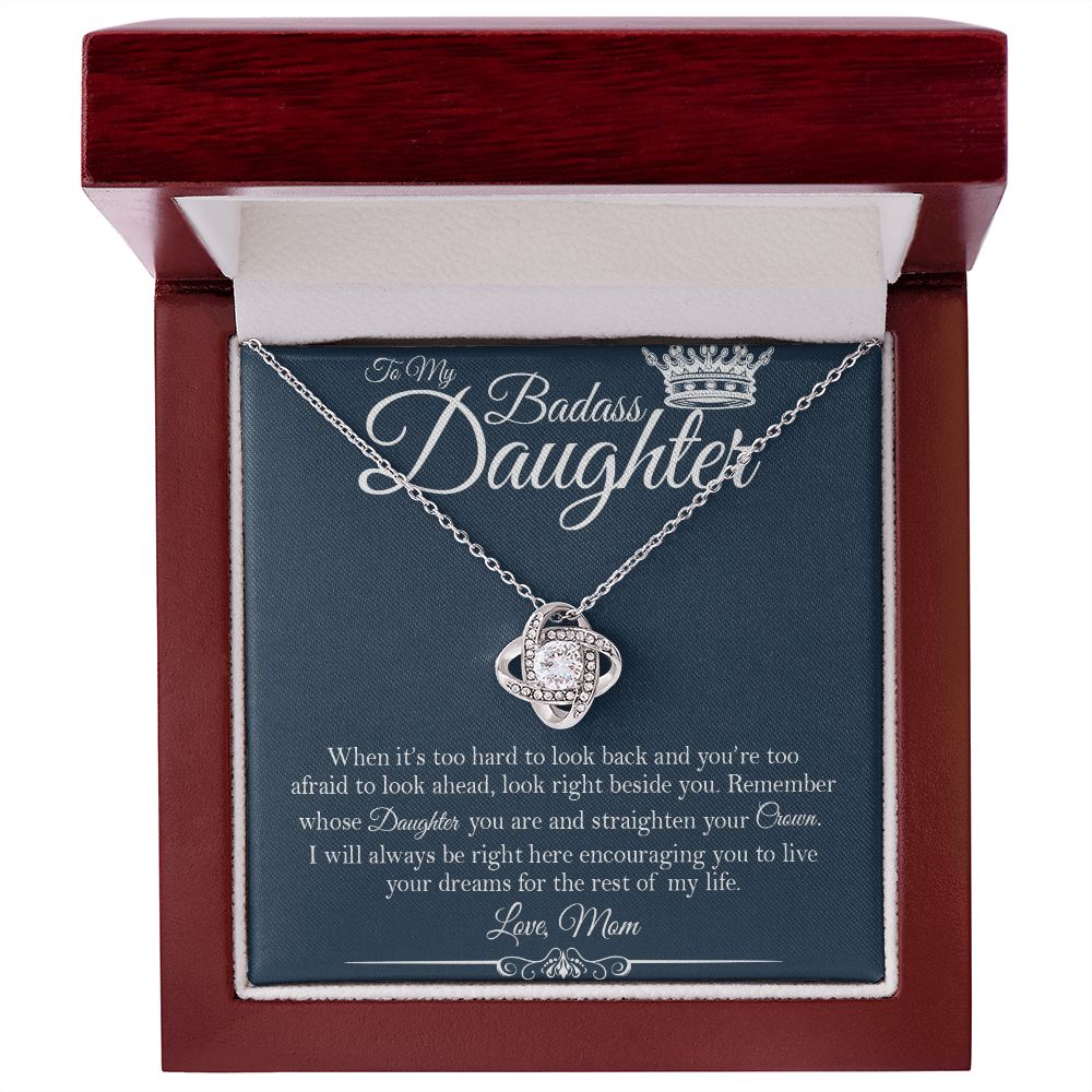 To My Badass Daughter - Straighten Your Crown - Love Knot Necklace - Precious Engraved