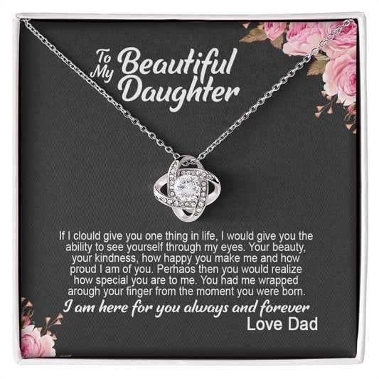 To My Beautiful Daughter - I'm Here For You - Love Knot Necklace 14K White Gold Finish Standard Box