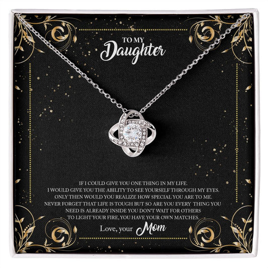To My Daughter - How Special You Are - Love Knot Necklace 14K White Gold Finish Standard Box