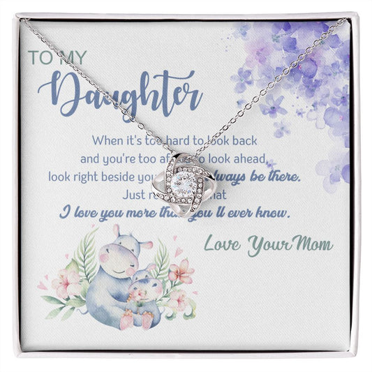 To My Daughter - Love You - Love Knot Necklace 14K White Gold Finish Standard Box