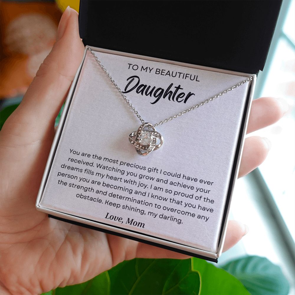 To My Daughter - Strength And Determination - Love Knot Necklace - Precious Engraved