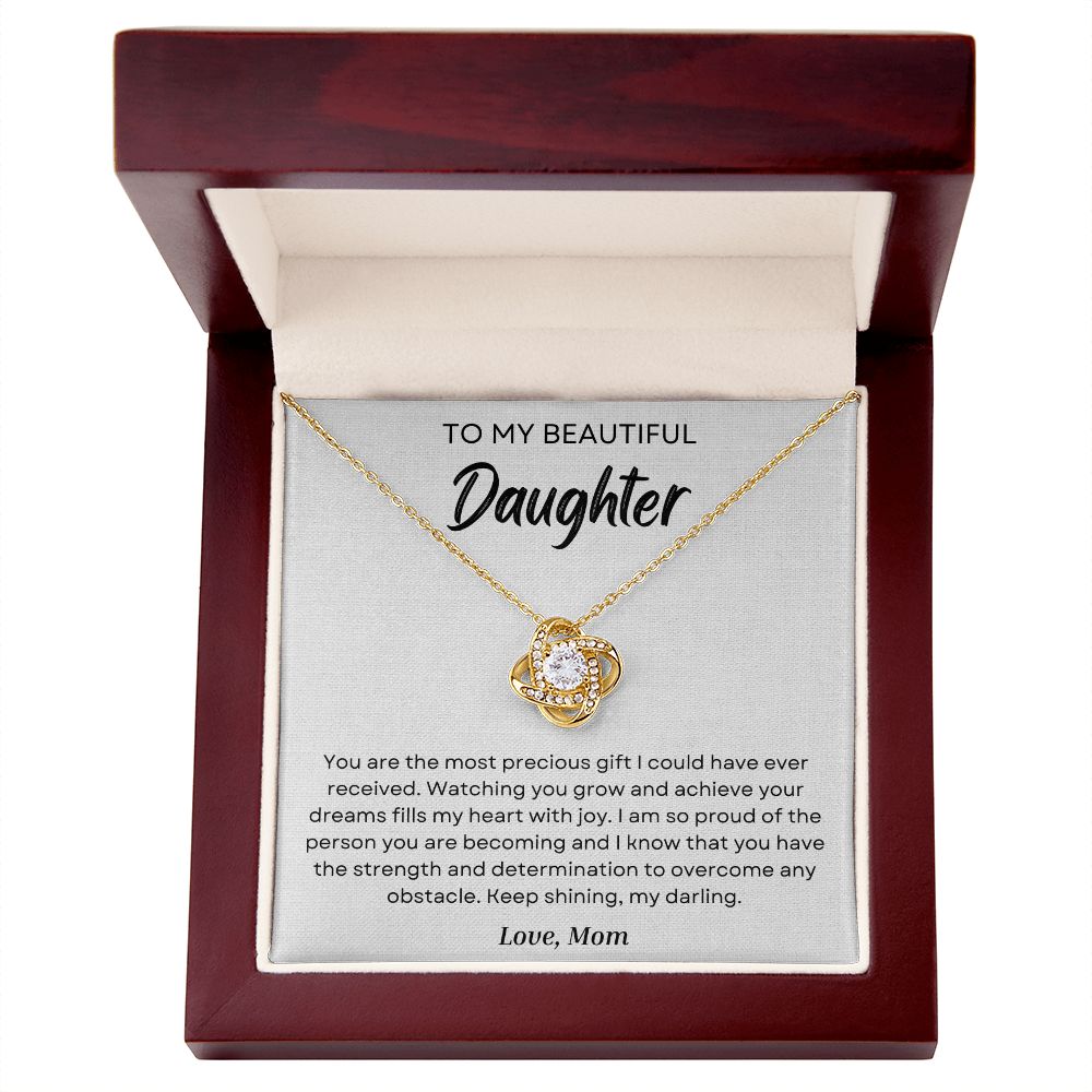 To My Daughter - Strength And Determination - Love Knot Necklace - Precious Engraved
