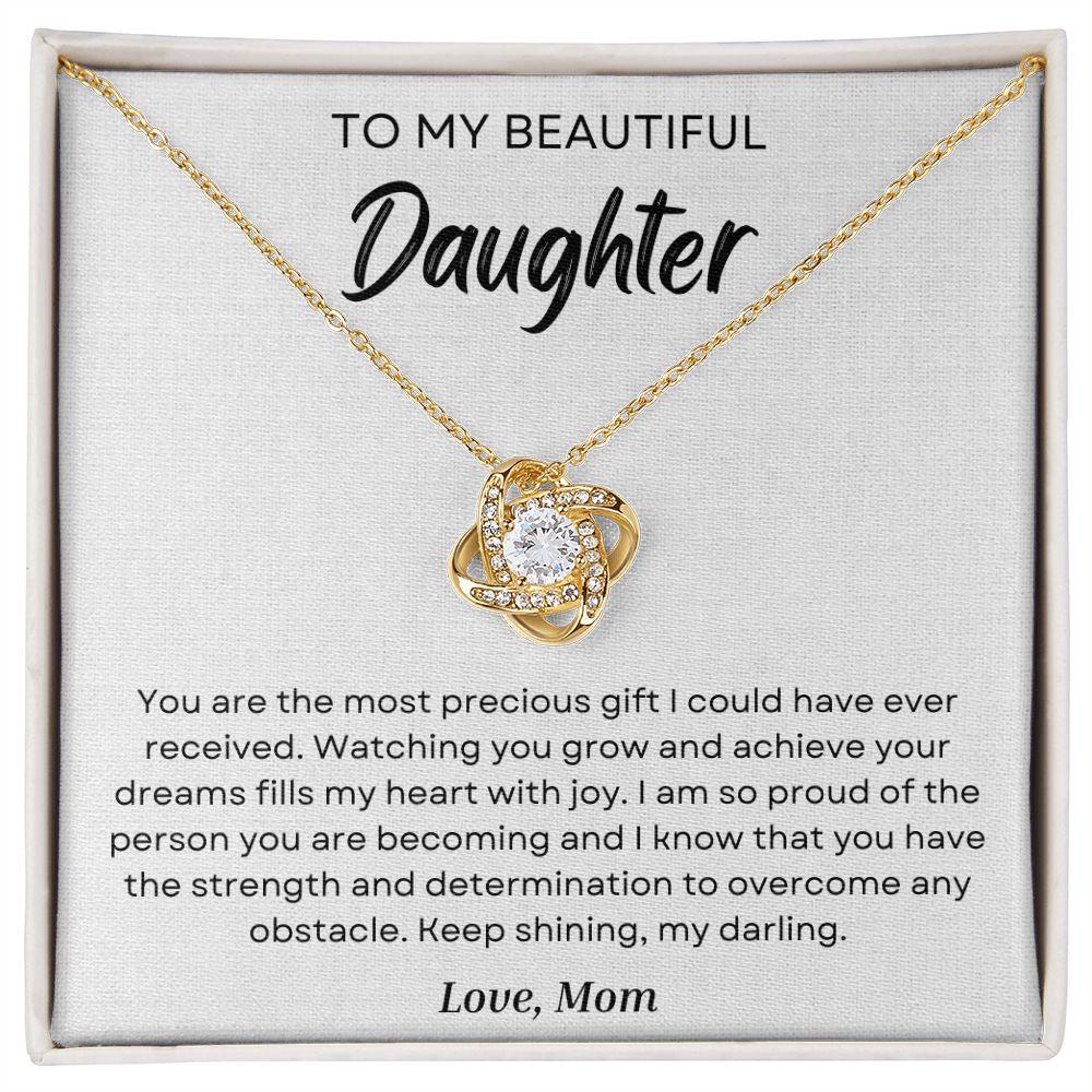 To My Daughter - Strength And Determination - Love Knot Necklace - Precious Engraved