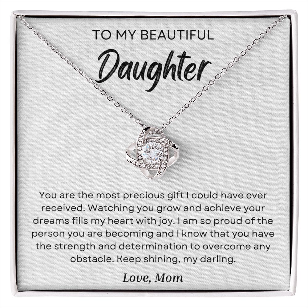 To My Daughter - Strength And Determination - Love Knot Necklace - Precious Engraved