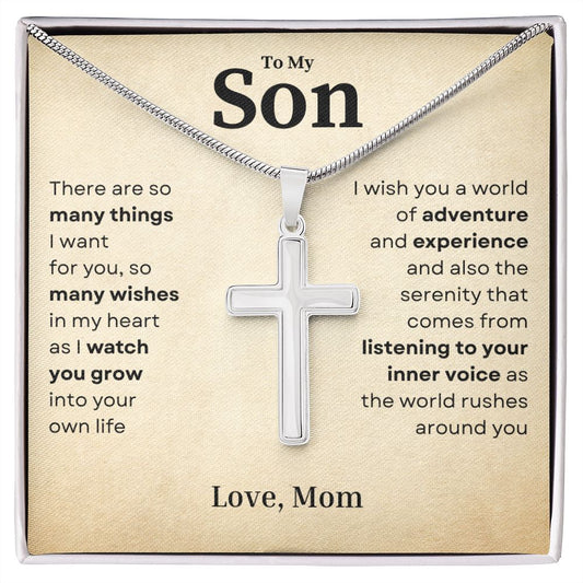 Wishes From My Heart Crafted Cross Necklace Gift For Son From Mom Two Tone Box