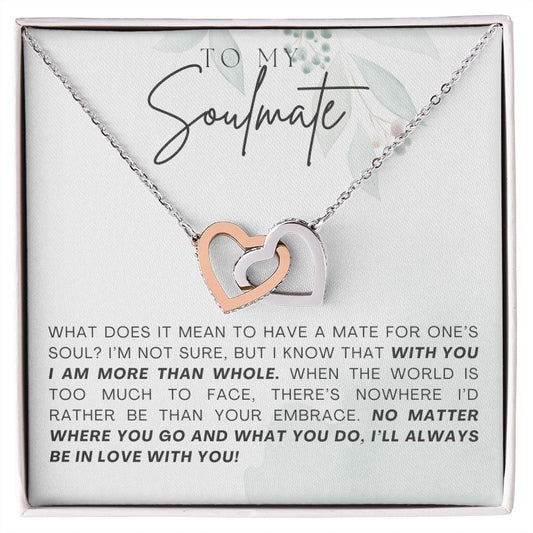 With You I am More Than Whole Gift For Soulmate Interlocking Hearts Necklace Polished Stainless Steel & Rose Gold Finish Standard Box