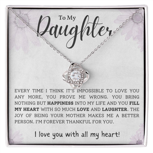 You Bring Nothing But Happiness Gift For Daughter Love Knot Necklace 14K White Gold Finish Standard Box