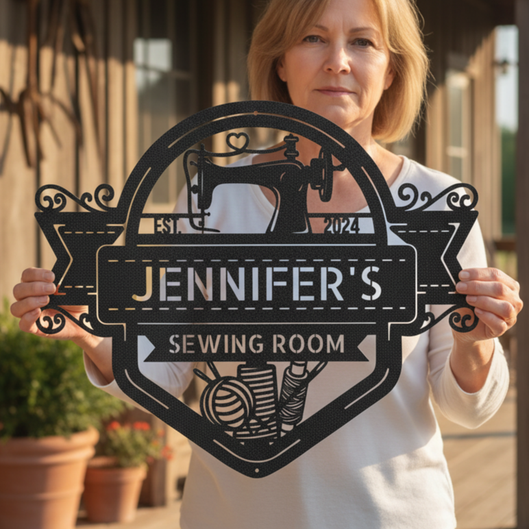 Sewing Sign - Personalized Metal Sign for Quilting Room Decor