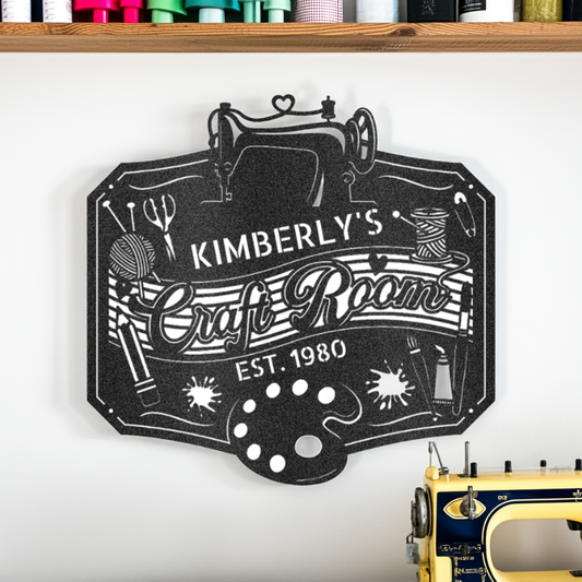 Craft Room Custom Metal Sign – Tailored for Sewing, Quilting, or Crochet Black