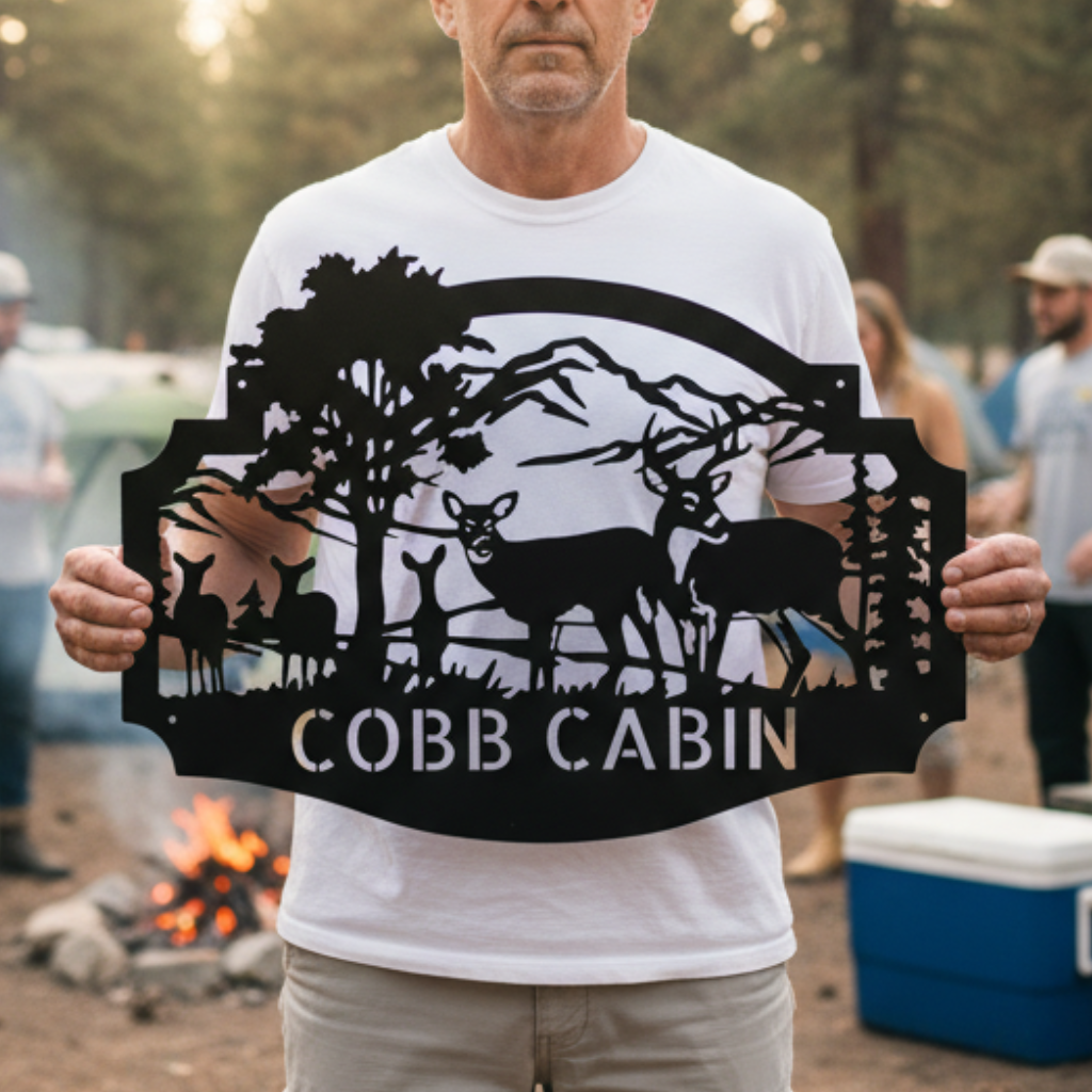 Custom Metal Wall Art - Personalized Deer Antler Forest Monogram Sign Black