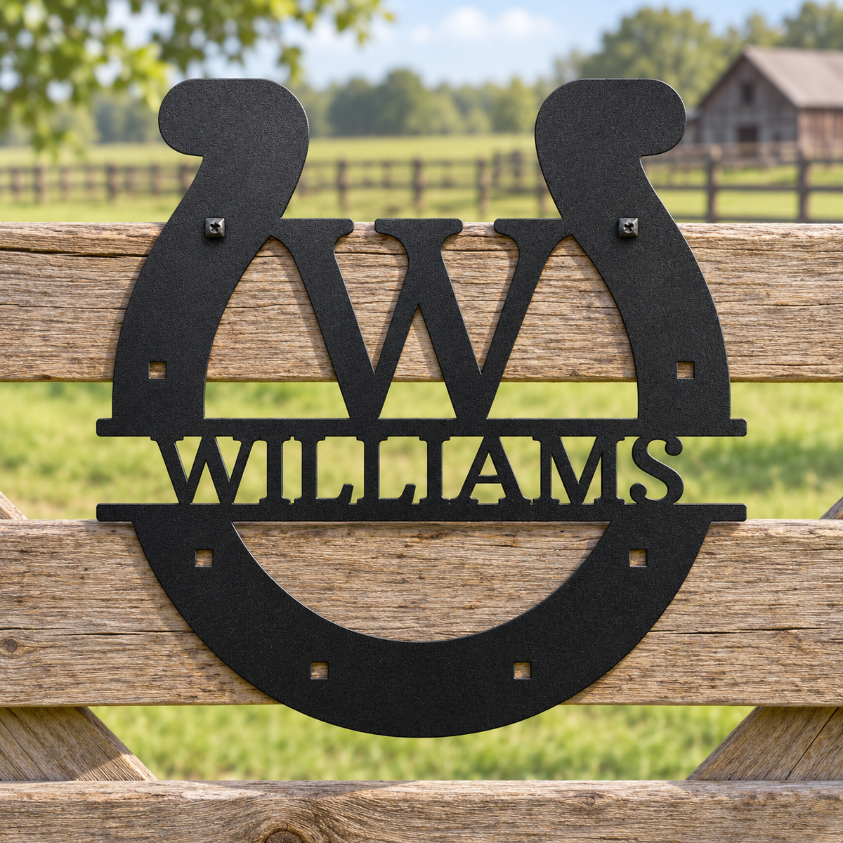 Custom Metal Wall Art - Personalized Horseshoe Sign Black