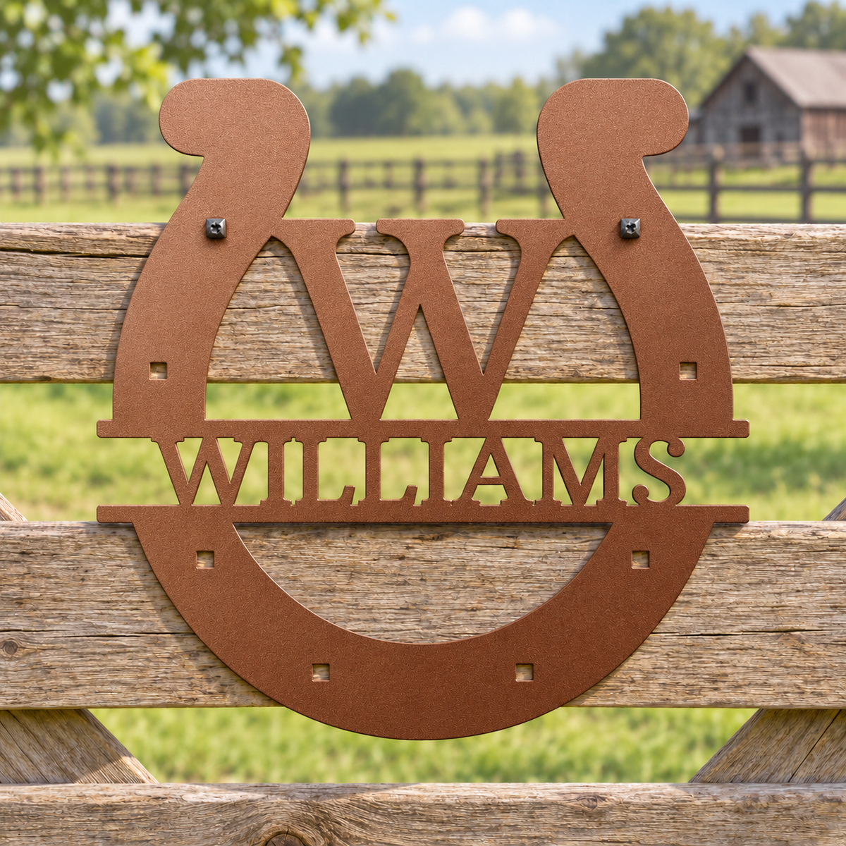 Custom Metal Wall Art - Personalized Horseshoe Sign Copper