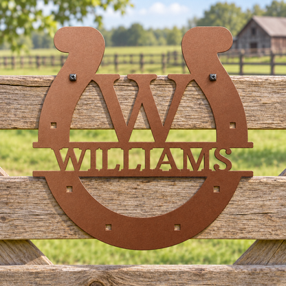 Custom Metal Wall Art - Personalized Horseshoe Sign Copper