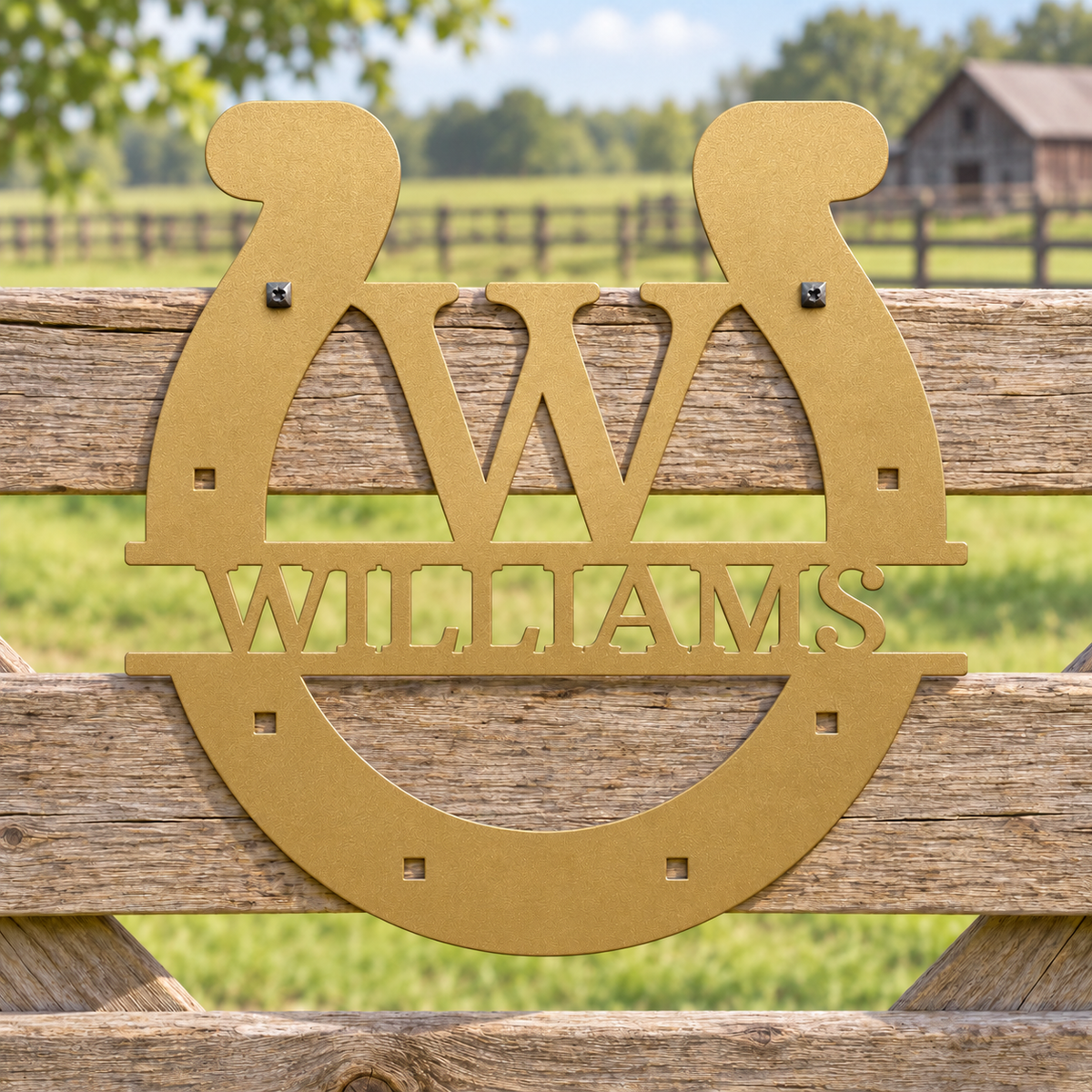 Custom Metal Wall Art - Personalized Horseshoe Sign Gold