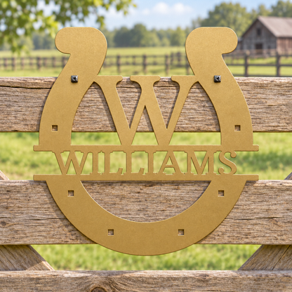 Custom Metal Wall Art - Personalized Horseshoe Sign Gold