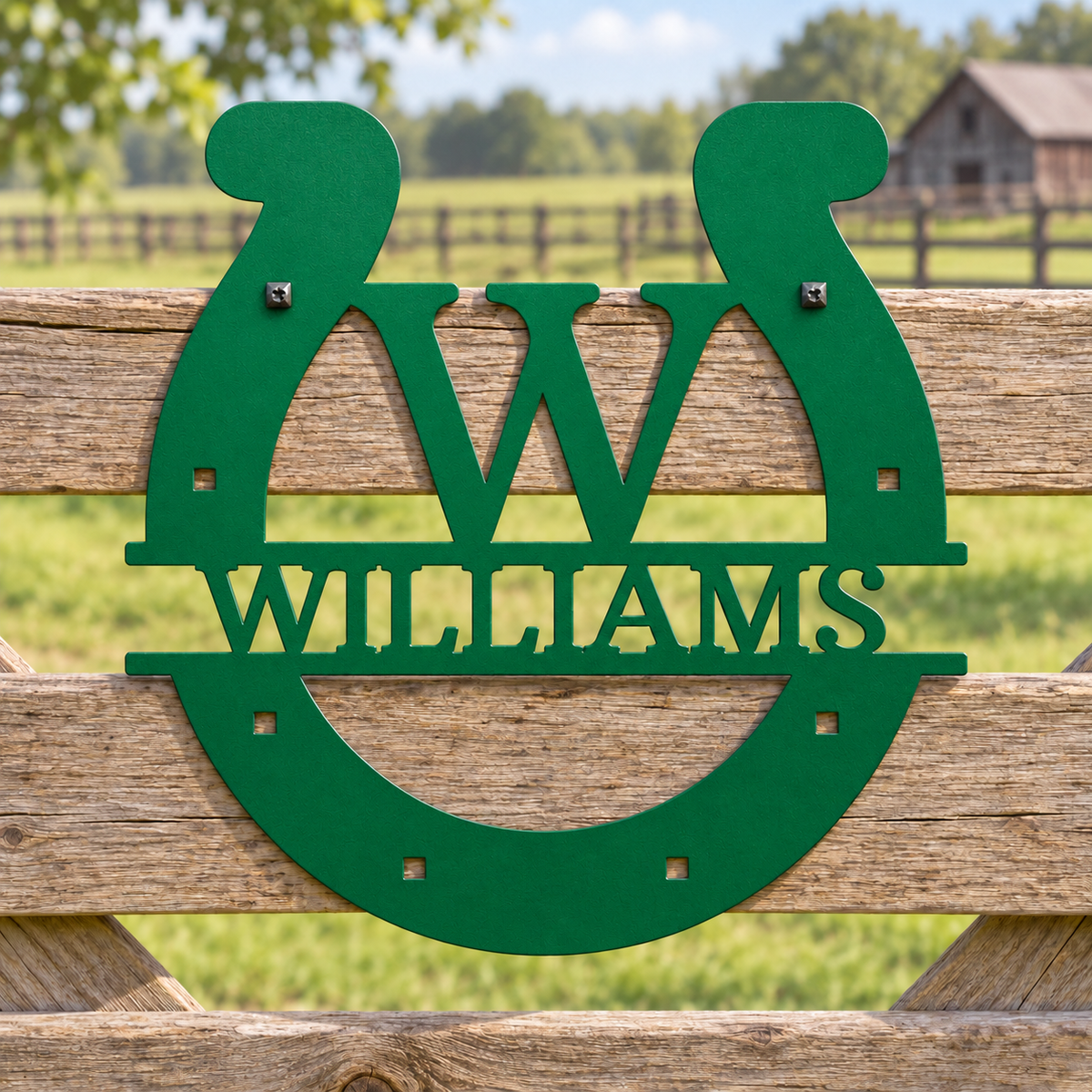 Custom Metal Wall Art - Personalized Horseshoe Sign Green