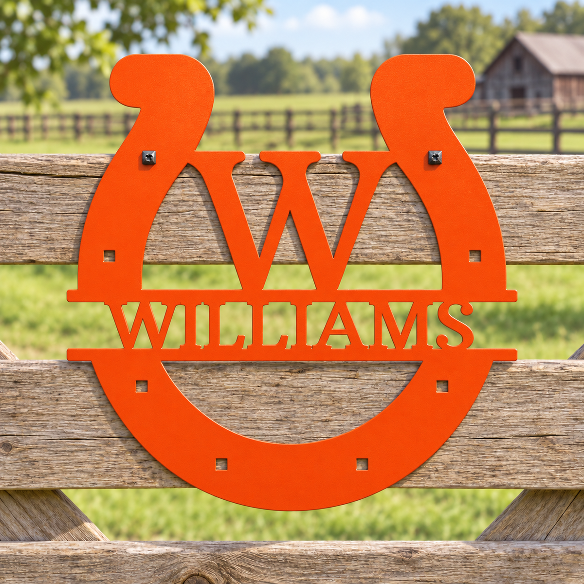 Custom Metal Wall Art - Personalized Horseshoe Sign Orange