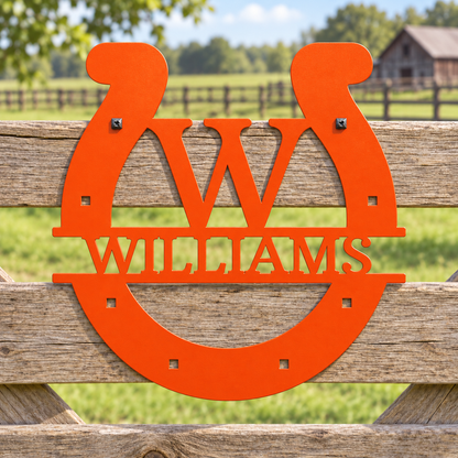 Custom Metal Wall Art - Personalized Horseshoe Sign Orange