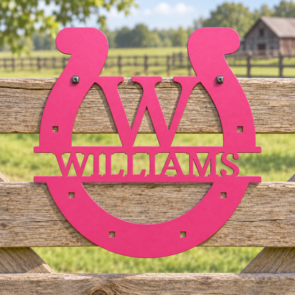 Custom Metal Wall Art - Personalized Horseshoe Sign Pink