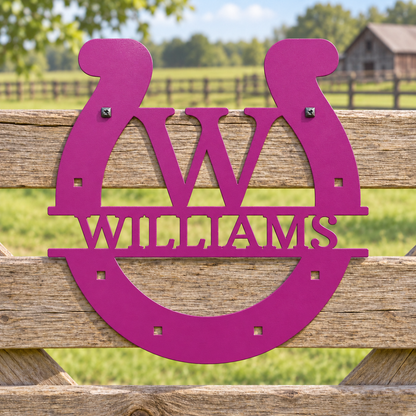 Custom Metal Wall Art - Personalized Horseshoe Sign Purple