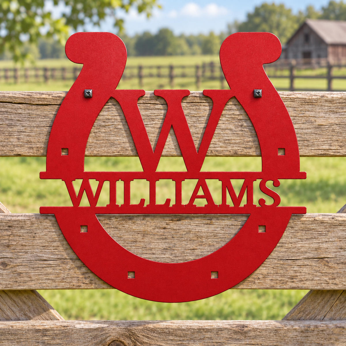 Custom Metal Wall Art - Personalized Horseshoe Sign Red