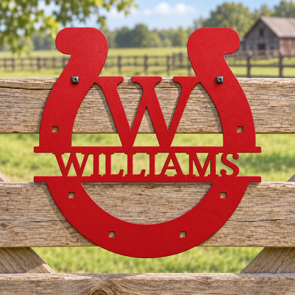 Custom Metal Wall Art - Personalized Horseshoe Sign Red