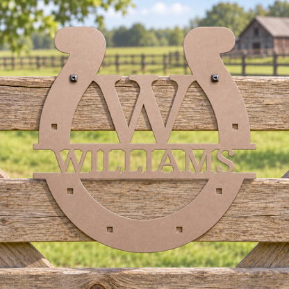 Custom Metal Wall Art - Personalized Horseshoe Sign Rose