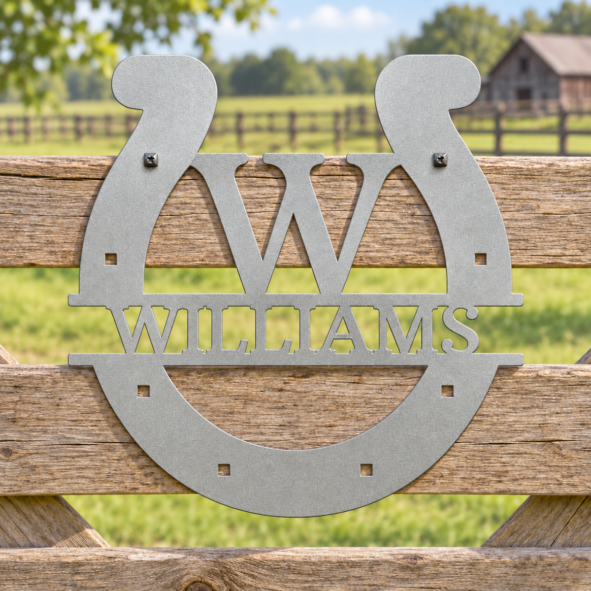 Custom Metal Wall Art - Personalized Horseshoe Sign Silver