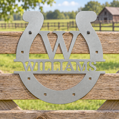 Custom Metal Wall Art - Personalized Horseshoe Sign Silver