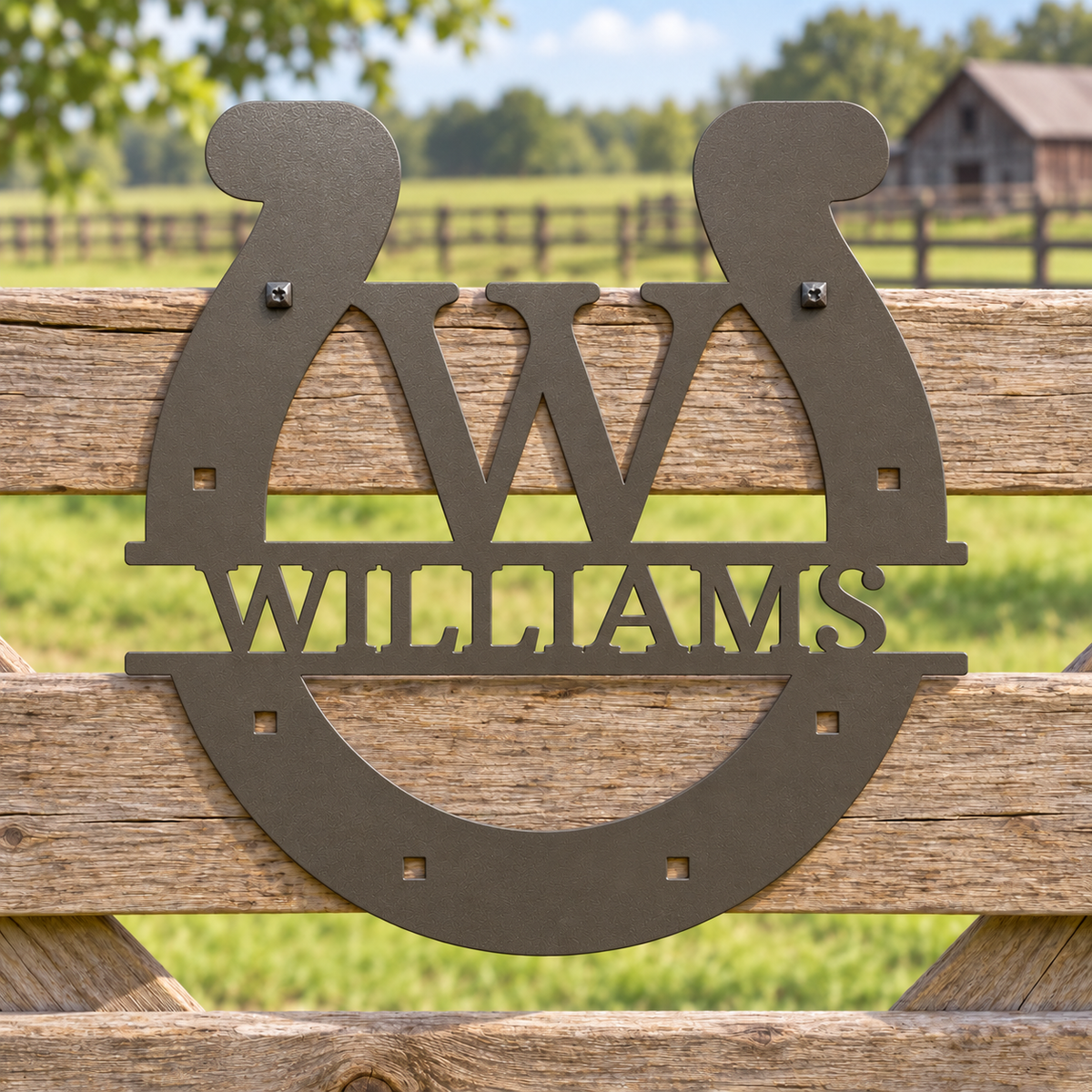 Custom Metal Wall Art - Personalized Horseshoe Sign Stone