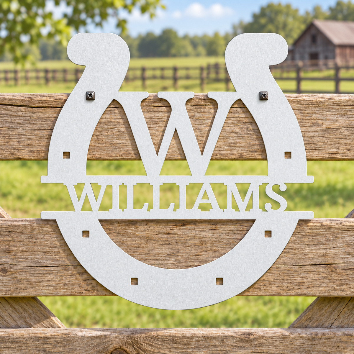 Custom Metal Wall Art - Personalized Horseshoe Sign White
