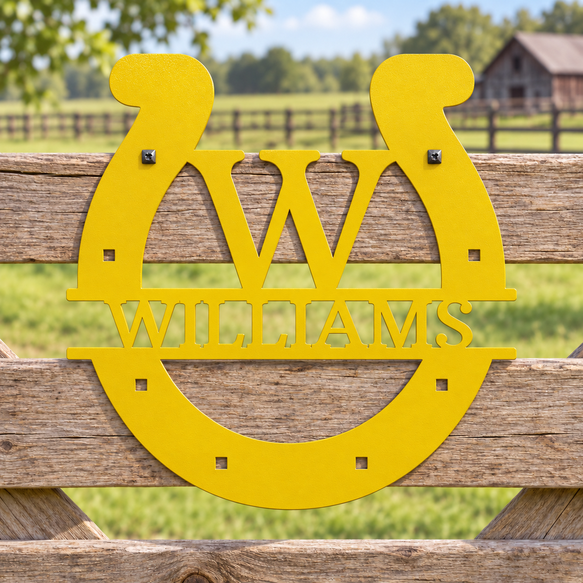 Custom Metal Wall Art - Personalized Horseshoe Sign Yellow