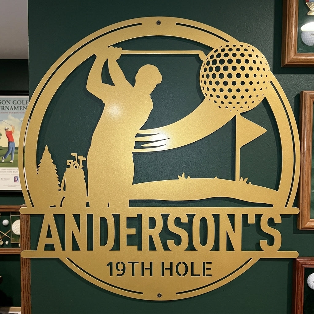 Custom Metal Wall Art - Personalized Golf Sign Gold