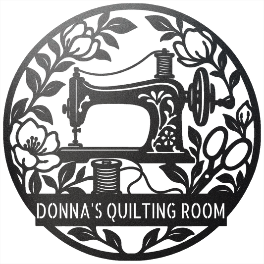 Custom Metal Wall Art - Personalized Sewing Machine Sign Black