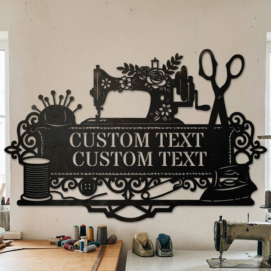 Custom Metal Wall Art - Personalized Sewing and Quilting Room Sign Black