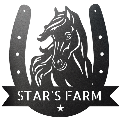 Custom Metal Wall Art - Horseshoe Farm Sign Black